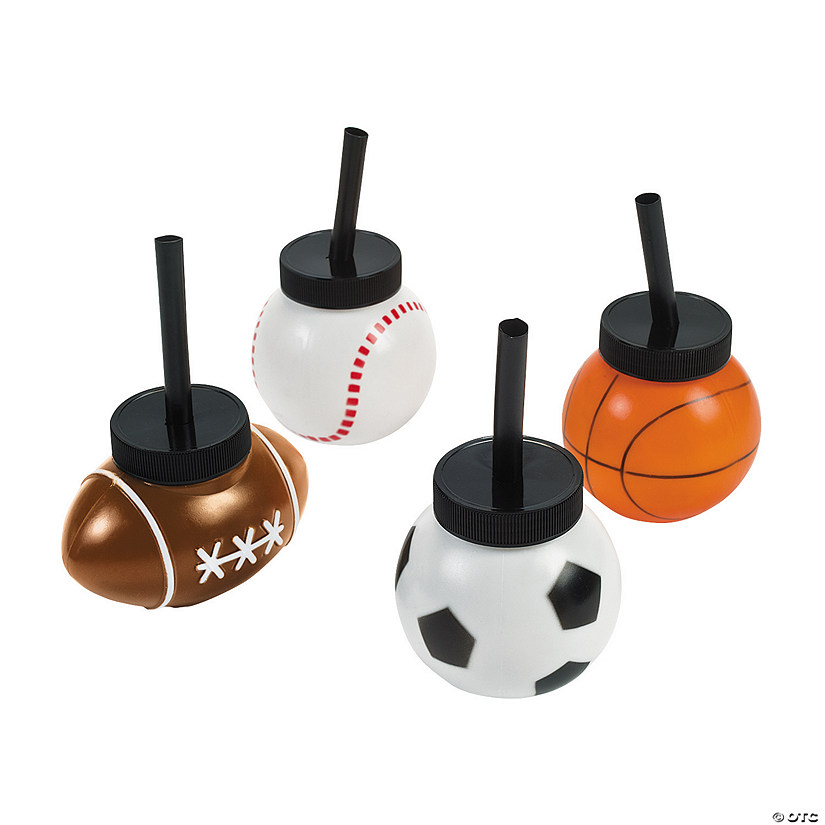 8 oz. Sport Ball Reusable BPA-Free Plastic Cups with Lids & Straws - 12 Ct. Image