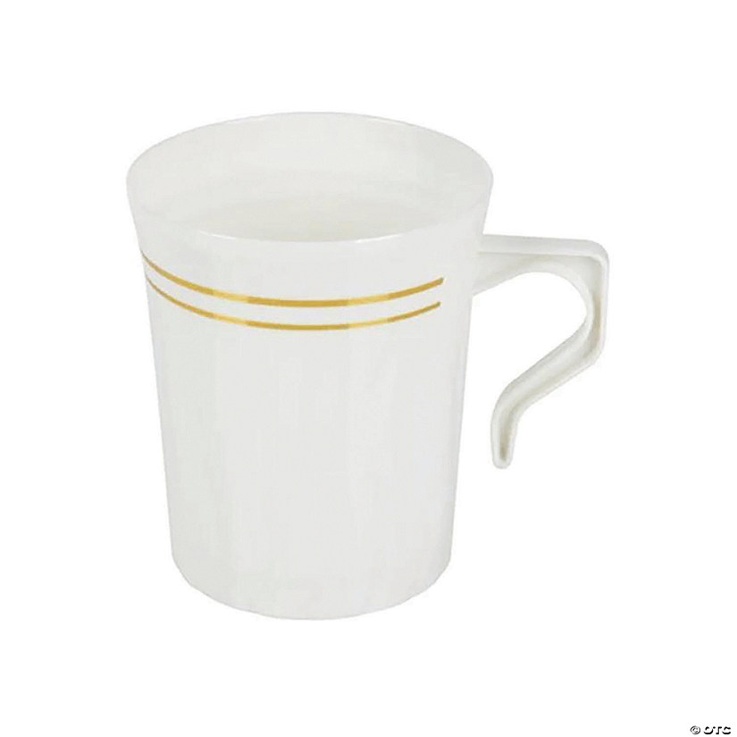 8 oz. White with Gold Edge Rim Round Plastic Coffee Mugs (60 Mugs) Image