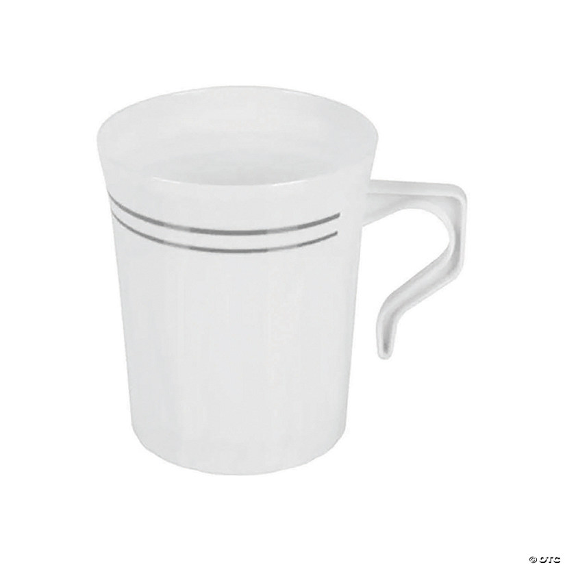 8 oz. White with Silver Edge Rim Round Plastic Coffee Mugs (60 Mugs) Image