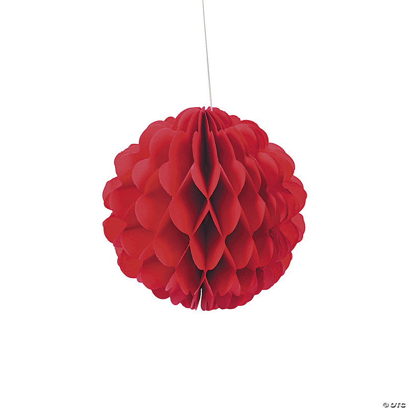 8" Red Hanging Honeycomb Tissue Paper Balls - 12 Pc. Image