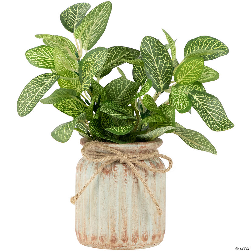 8" Reticulated Artificial Spring Foliage in Ceramic Pot Image