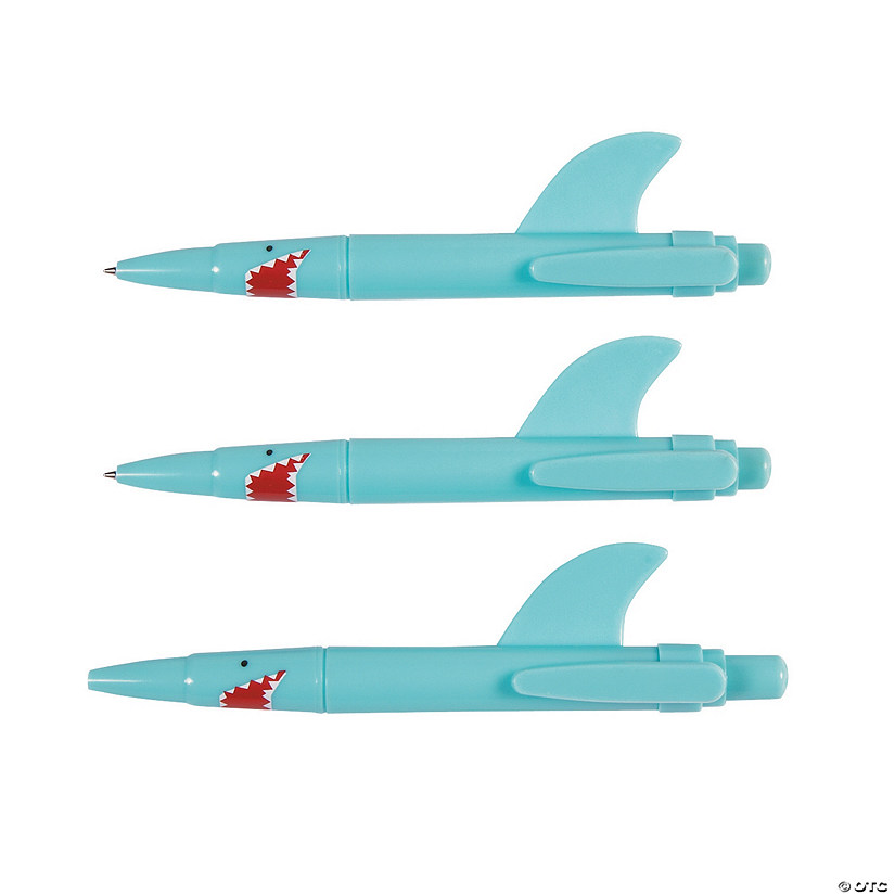 8" Shark-Shaped Blue Plastic Novelty Pens - 12 Pc. Image