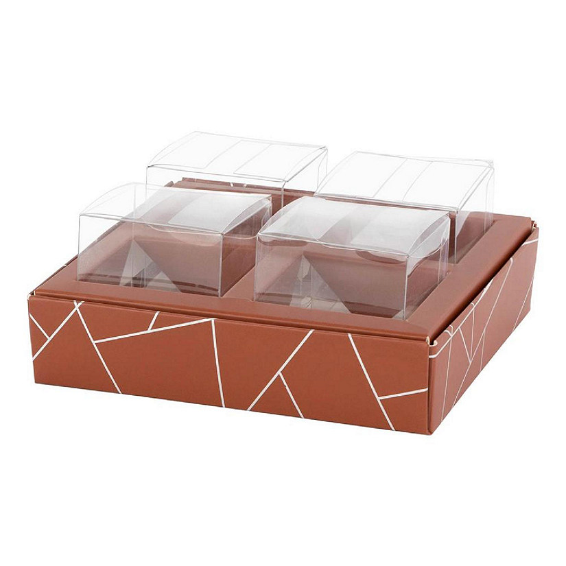 8 Square Shaped Clear Boxes With Square Tray Brown 5.4" X 5.45" X 1.2" Image