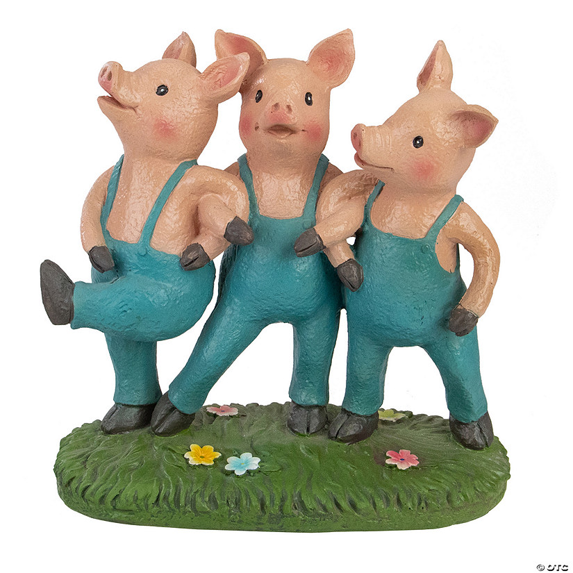 8" Three Pigs Dancing in Blue Overalls Outdoor Garden Statue Image