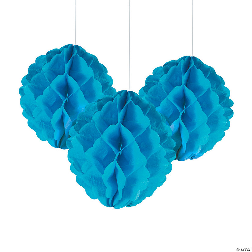 8" Turquoise Hanging Tissue Paper Balls - 12 Pc. Image