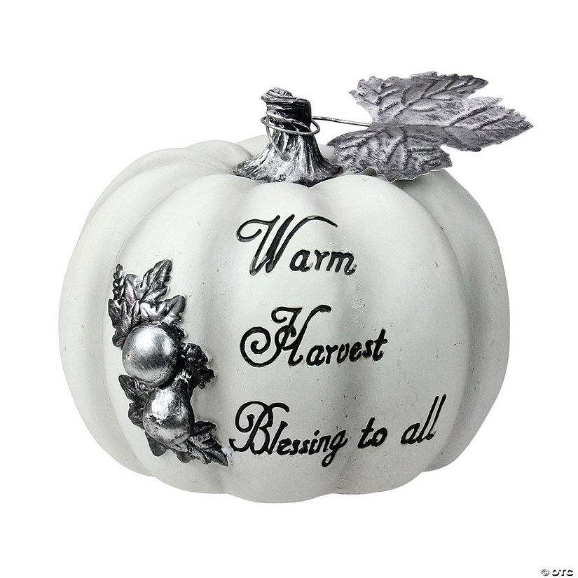8" White and Black Warm Harvest Blessing Thanksgiving Table Top Pumpkin Image