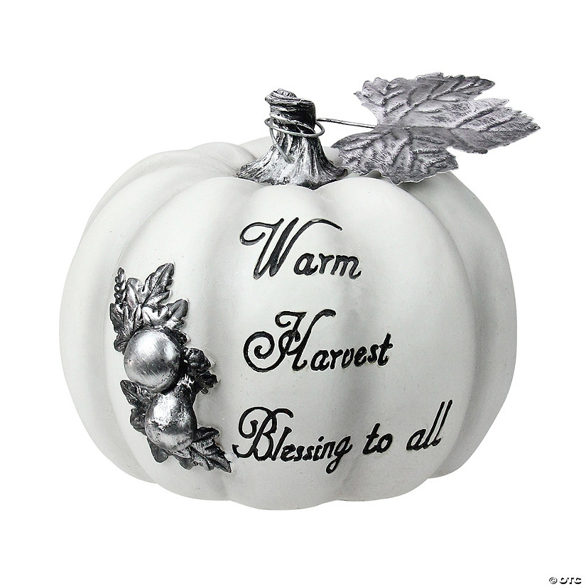 8" White and Black Warm Harvest Blessing Thanksgiving Table Top Pumpkin Image