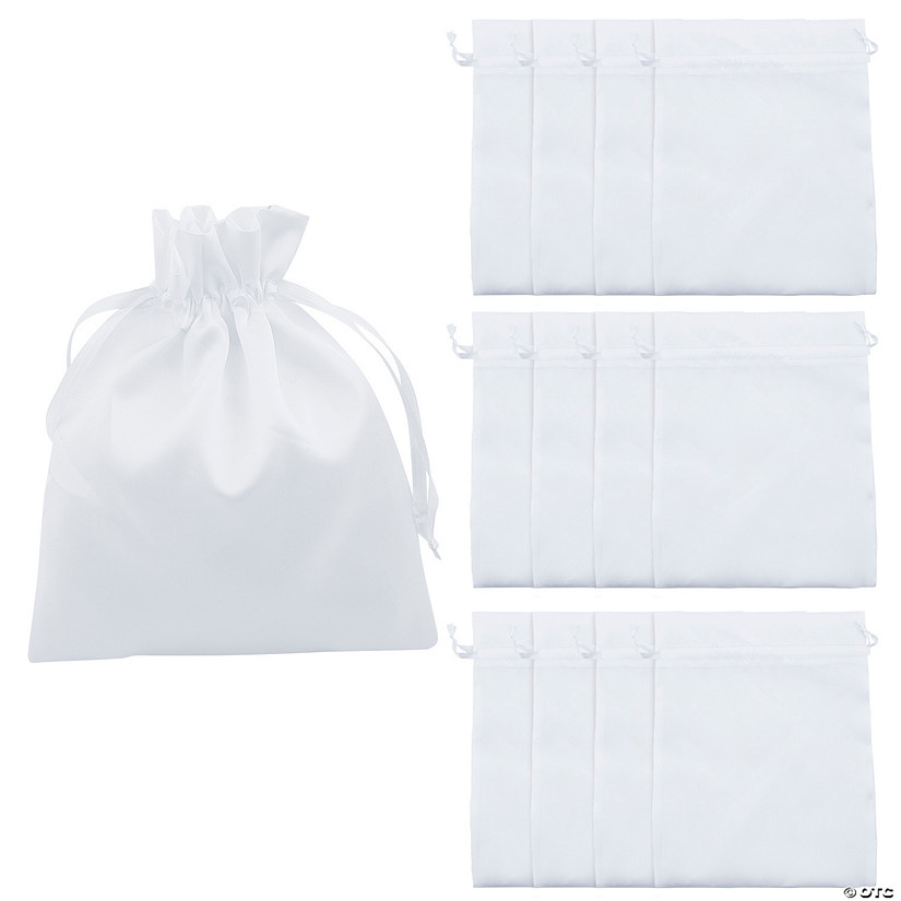 8" x 10" Medium White Satin Drawstring Favor Bags - 12 Pc. Image