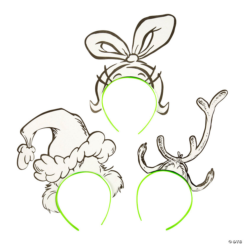 8&quot; x 13&quot; Color Your Own Dr. Seuss&amp;#8482; The Grinch Cardstock Headbands - 12 Pc. Image