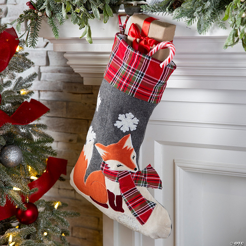 8&quot; x 18&quot; Multicolor Snowflake Fox Woolen Felt Christmas Stocking Image