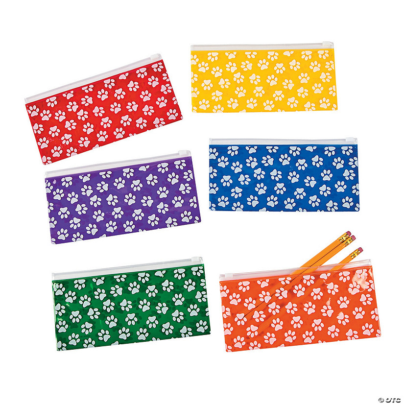 8" x 4" Paw Print Slide Closure Plastic Pencil Cases - 12 Pc. Image