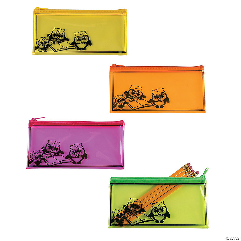 8" x 4" Transparent Bright Owl Zippered Vinyl Pencil Cases - 12 Pc. Image