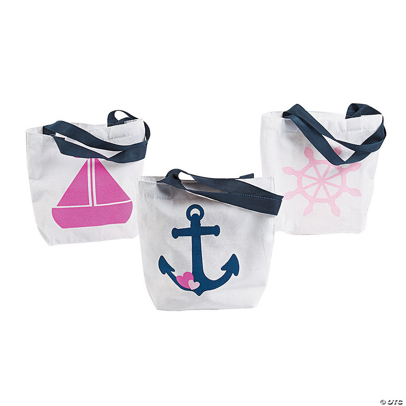 8" x 8 1/2" Mini Nautical Girl Nonwoven Tote Bags - 12 Pc. Image