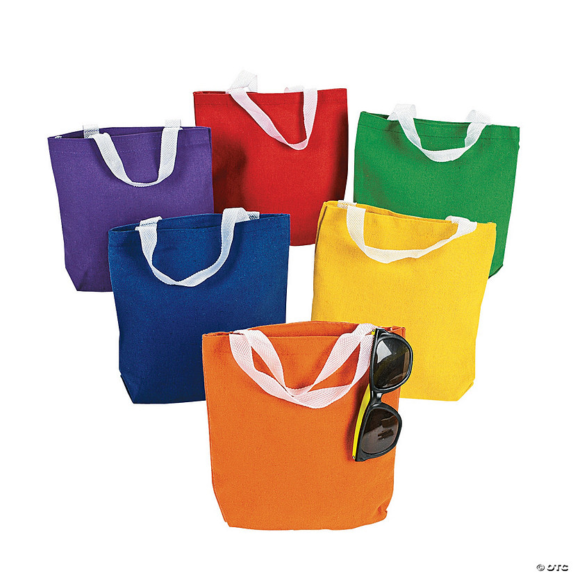 8" x 8 1/2" Mini Primary Color Canvas Tote Bags - 12 Pc. Image