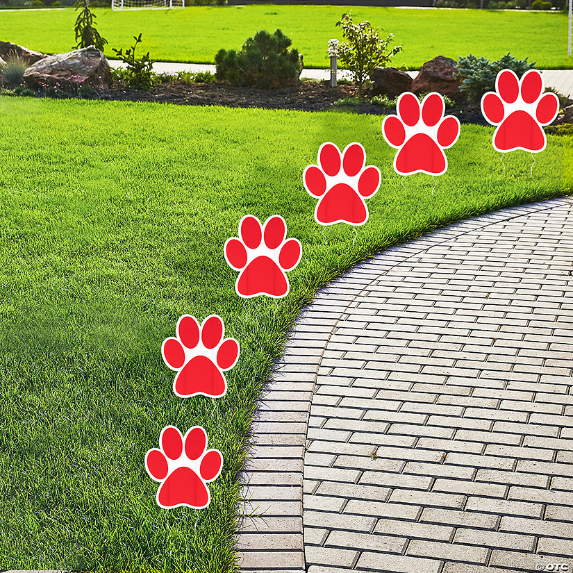 8" x 8 1/2" Red Paw Print Yard Signs - 6 Pc. Image