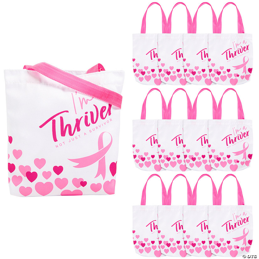 8" x 8" Mini Breast Cancer Thriver Canvas Totes - 12 Pc. Image