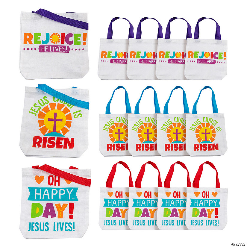 8" x 8" Mini Easter He Lives Canvas Tote Bags - 12 Pc. Image