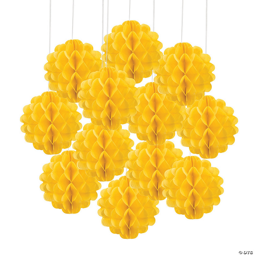 8" Yellow Hanging Tissue Paper Balls  - 12 Pc. Image
