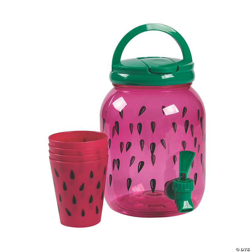 80 oz. Watermelon Reusable Plastic Drink Dispenser with Cups - 5 Ct. Image