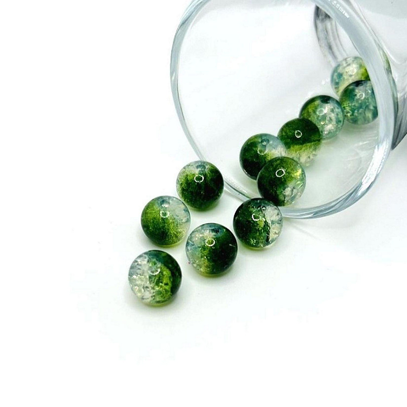 80 Pcs 10mm Green Crackle Beads Image