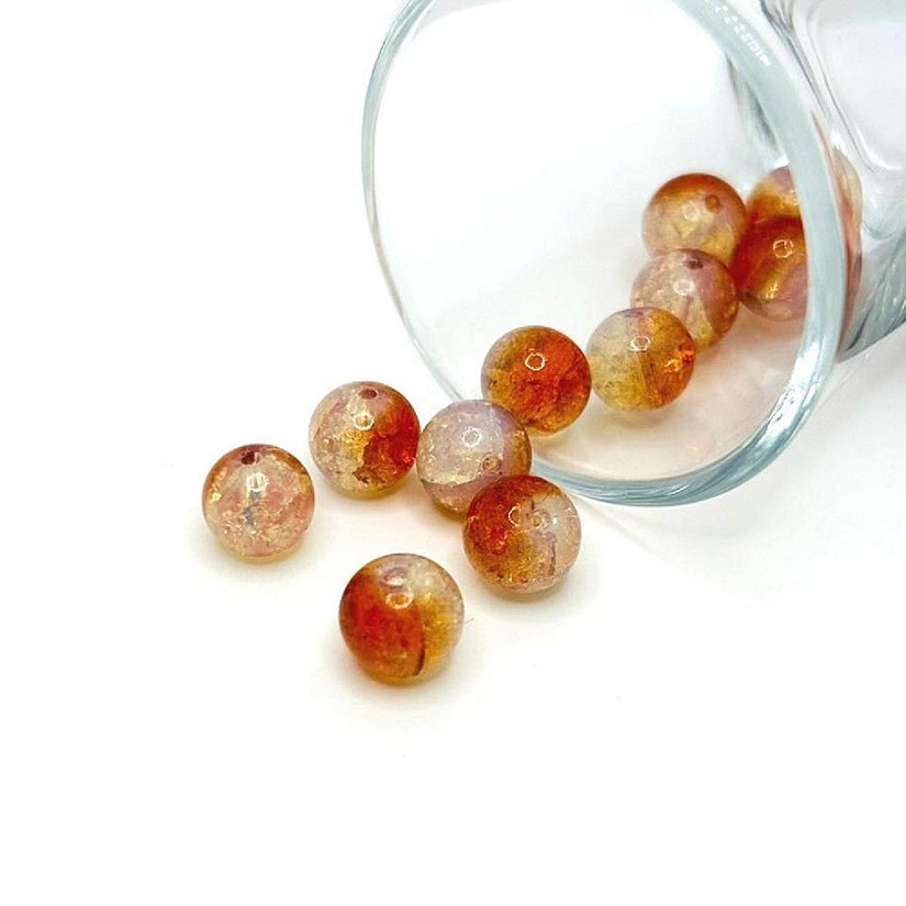80 Pcs 10mm Orange Crackle Beads Image