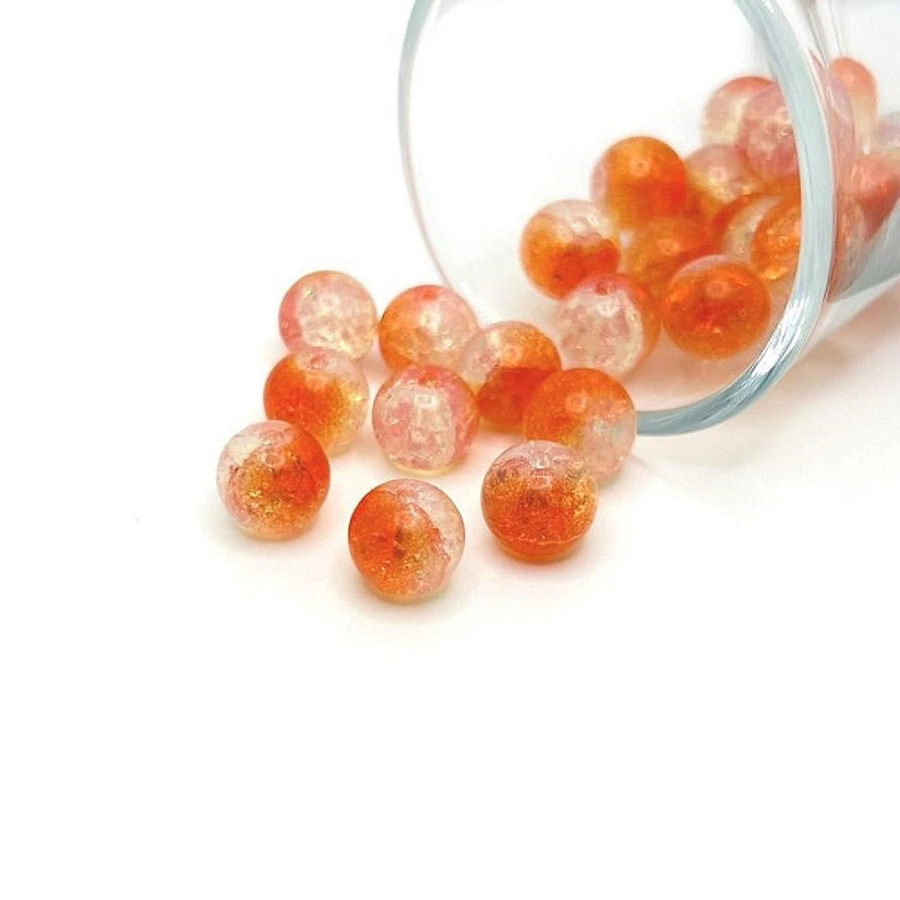 80 pcs 10mm Orange Crackle Glass Beads Image