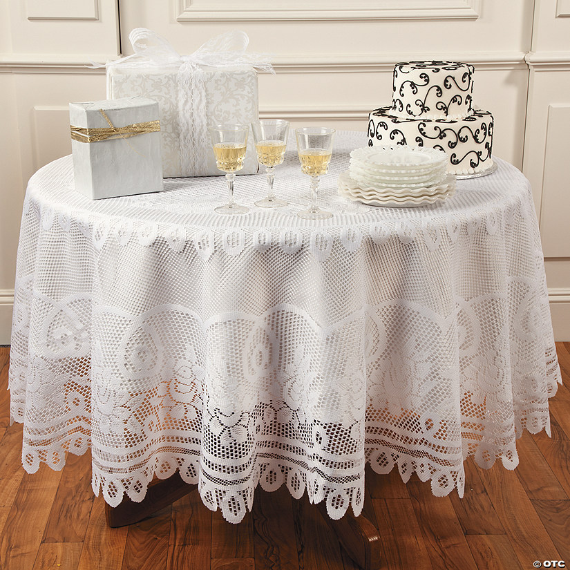 80" Round White Lace Tablecloth Image