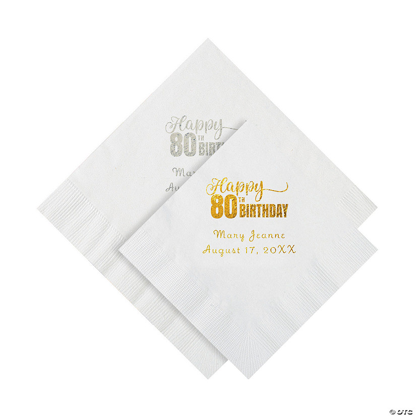 80th Birthday Personalized Napkins 50 Pc. Beverage or Luncheon