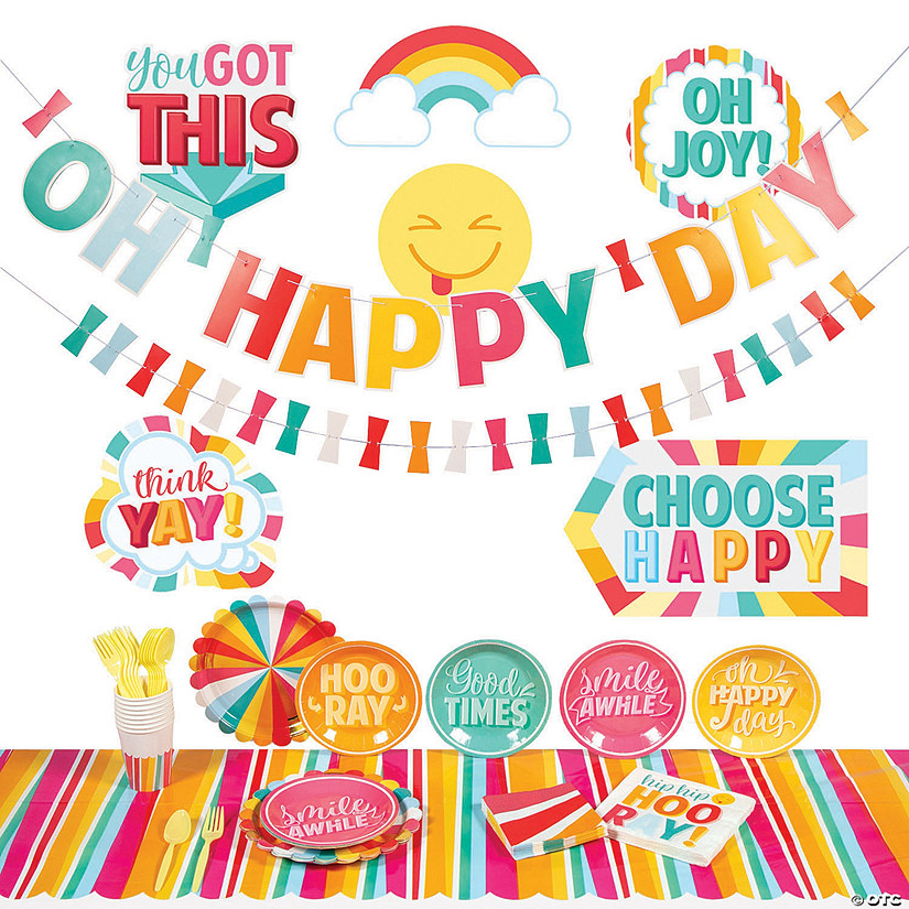 81 Pc. Happy Day Party Tableware Kit for 8 Guests Image