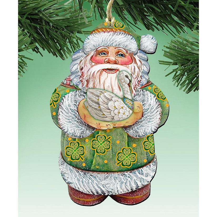 8118086 Celtic Swan Santa Wooden Christmas Ornament Set of 2 Image