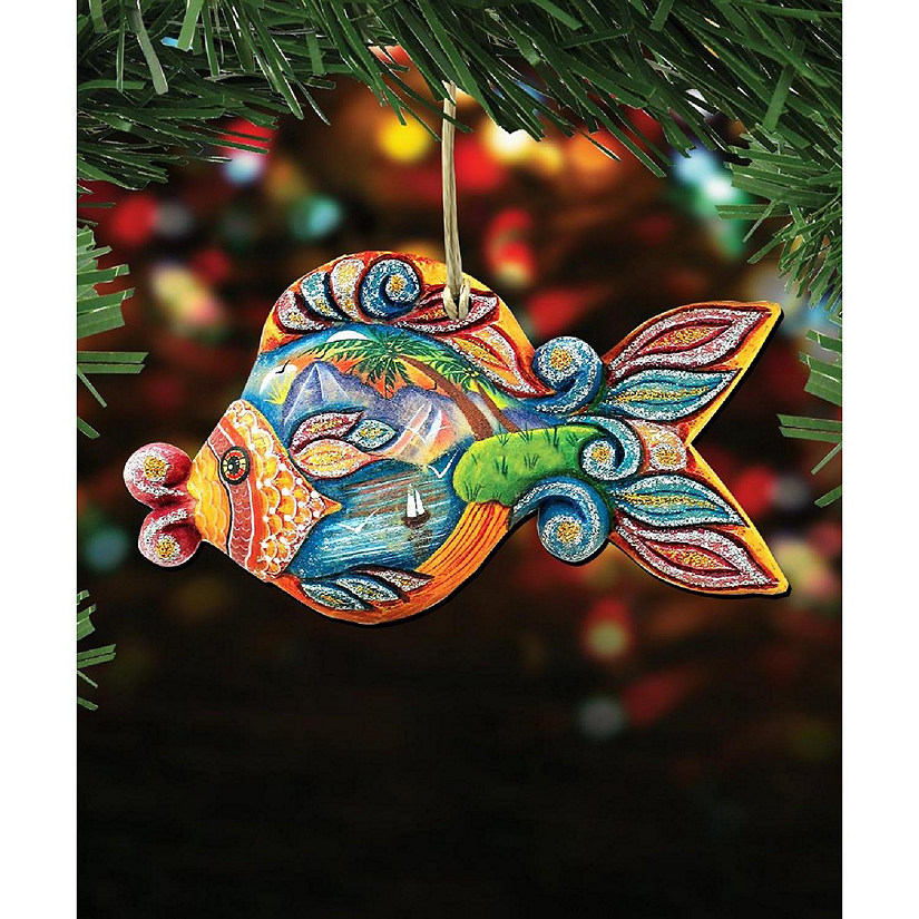 8126161 Paradise Fish Wooden Christmas Ornament Set of 2 Image