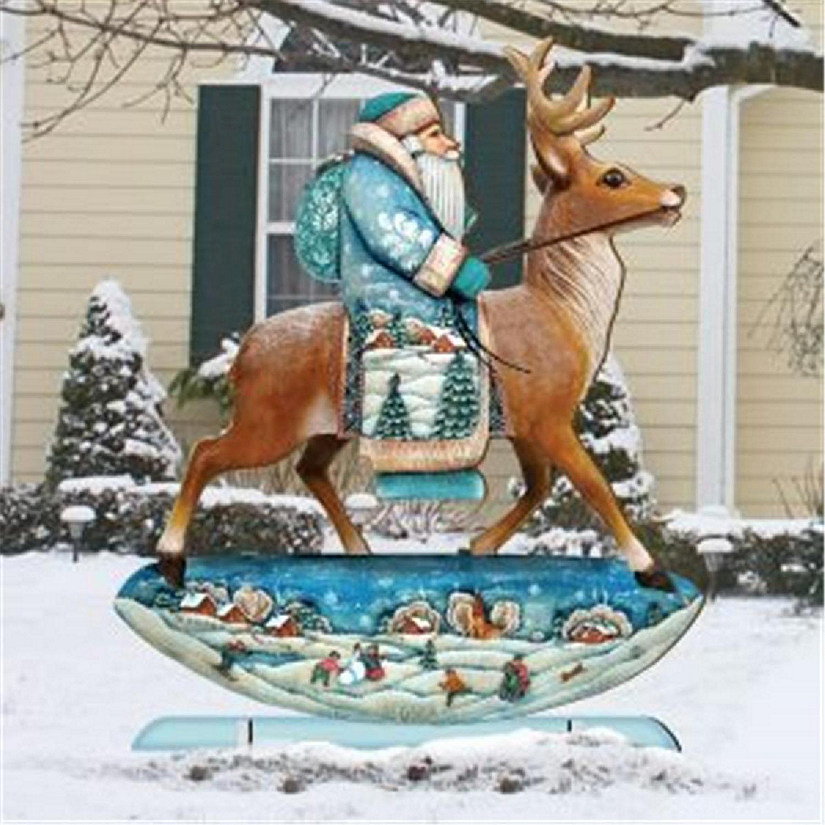 8151123 Reindeer Ride Santa Wooden Christmas Ornament Set of 2 Image