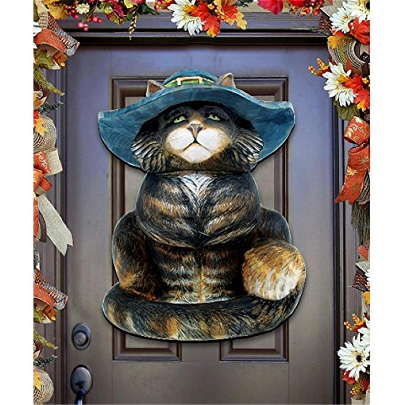 8158411 Cat in Hat Wooden Ornament Set of 2 Image