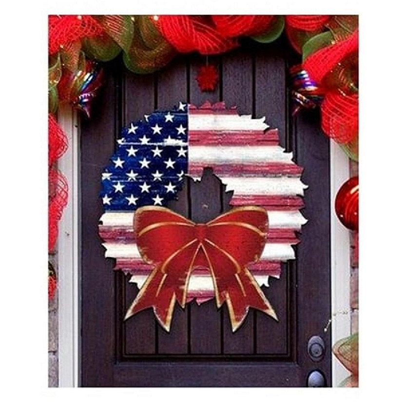 8185302 American Flag Wreath Wooden Ornament Set of 2 Image