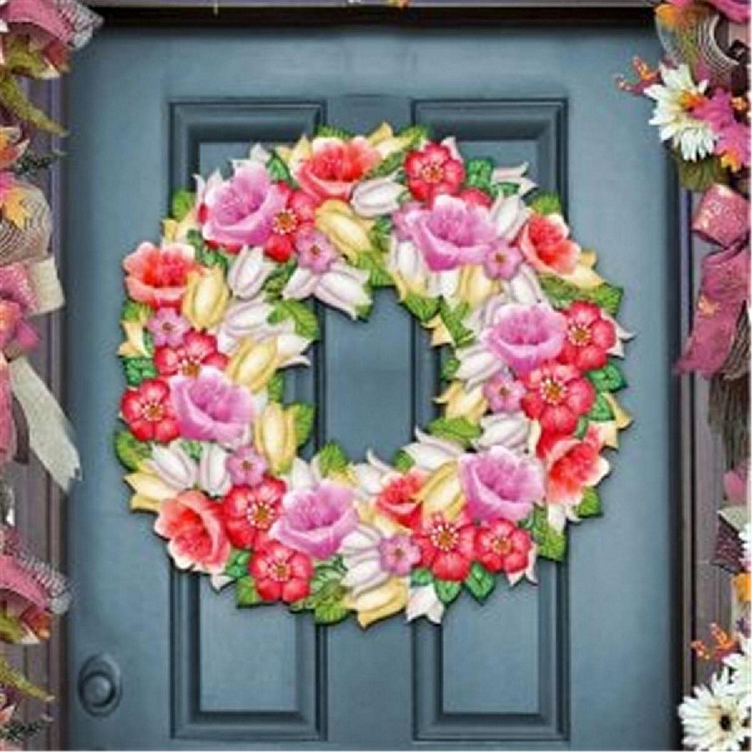 8185303-2 Flowers Summer Wreath Wooden Ornament Set of 2 Image