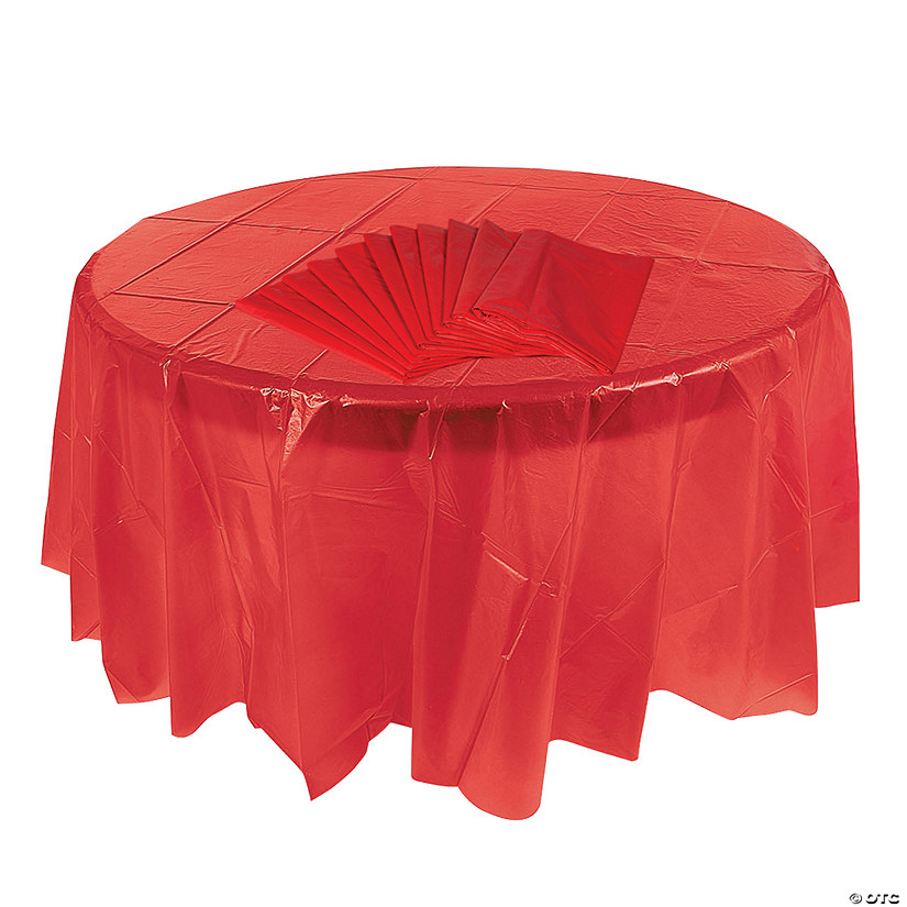 82" Bulk Christmas Red Round Disposable Plastic Tablecloths - 12 Pc. Image