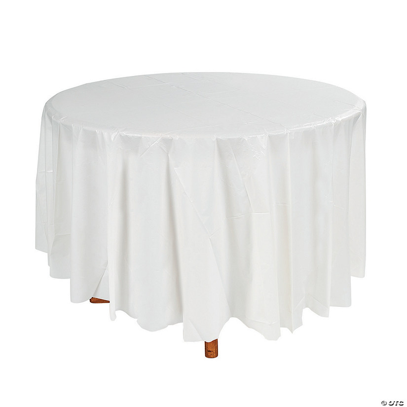 82&quot; Classic White Solid Color Round Disposable Plastic Tablecloth Image