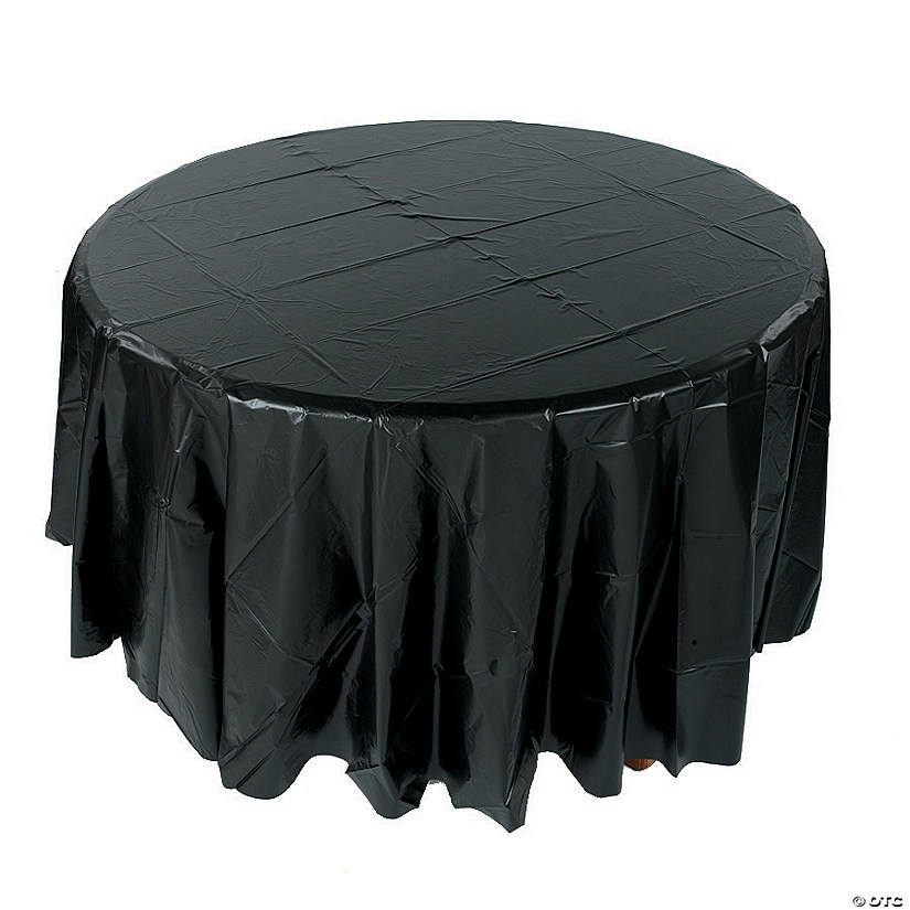 82" Diam. Black Round Banquet-Style Disposable Plastic Tablecloth Image
