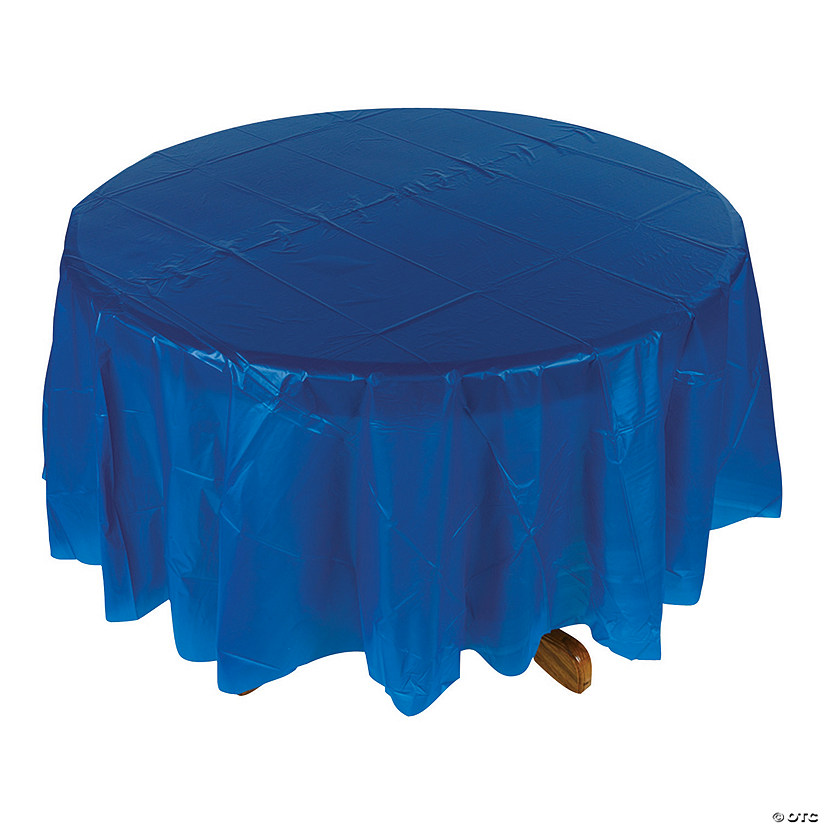 82" Diam. Blue Round Banquet-Style Disposable Plastic Tablecloth Image