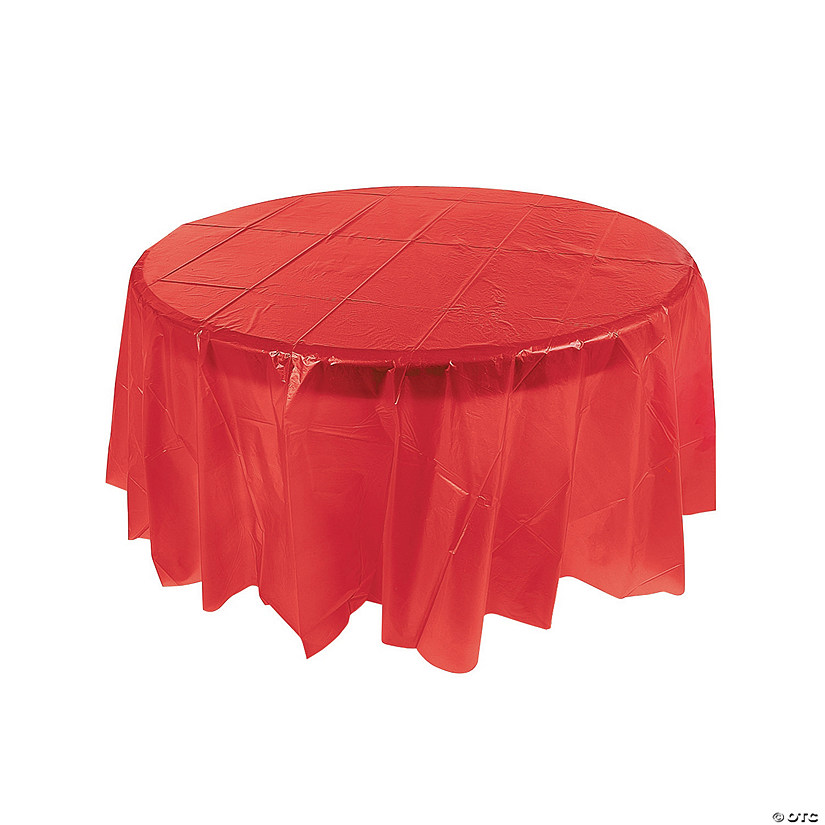 82" Diam. Red Round Banquet-Style Disposable Plastic Tablecloth Image