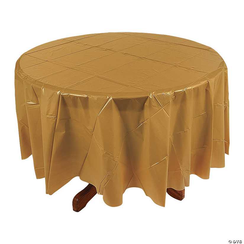 82" Gold Round Plastic Tablecloth Image