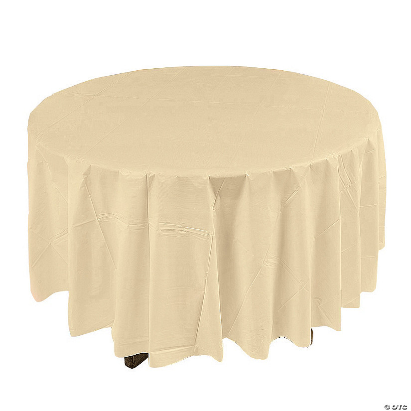 82" Ivory Round Plastic Tablecloth Image