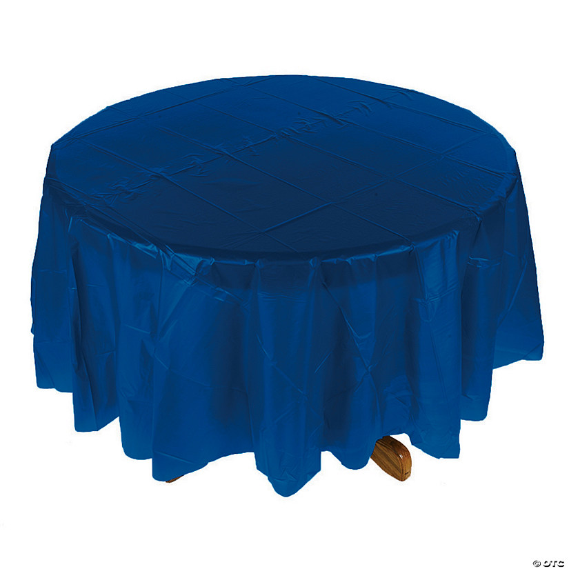 82" Navy Blue Round Plastic Tablecloth Image