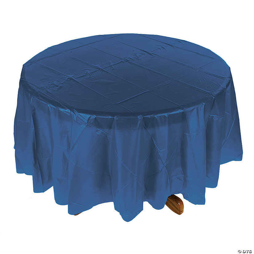 82" Navy Blue Round Plastic Tablecloth Image