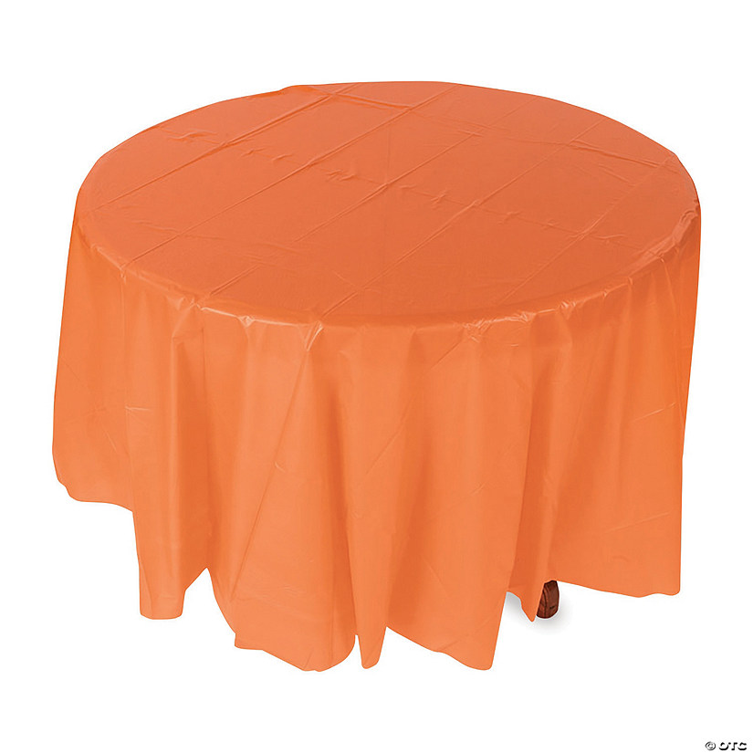 82" Orange Round Plastic Tablecloth Image