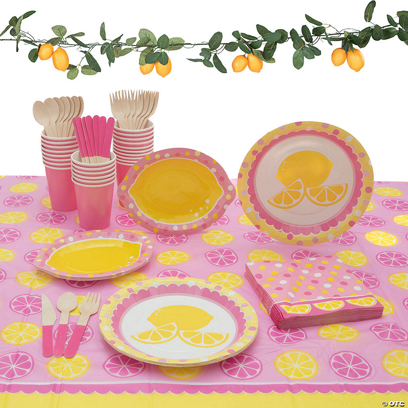 82 Pc. Deluxe Lemonade Party Tableware Kit for 8 Guests Image