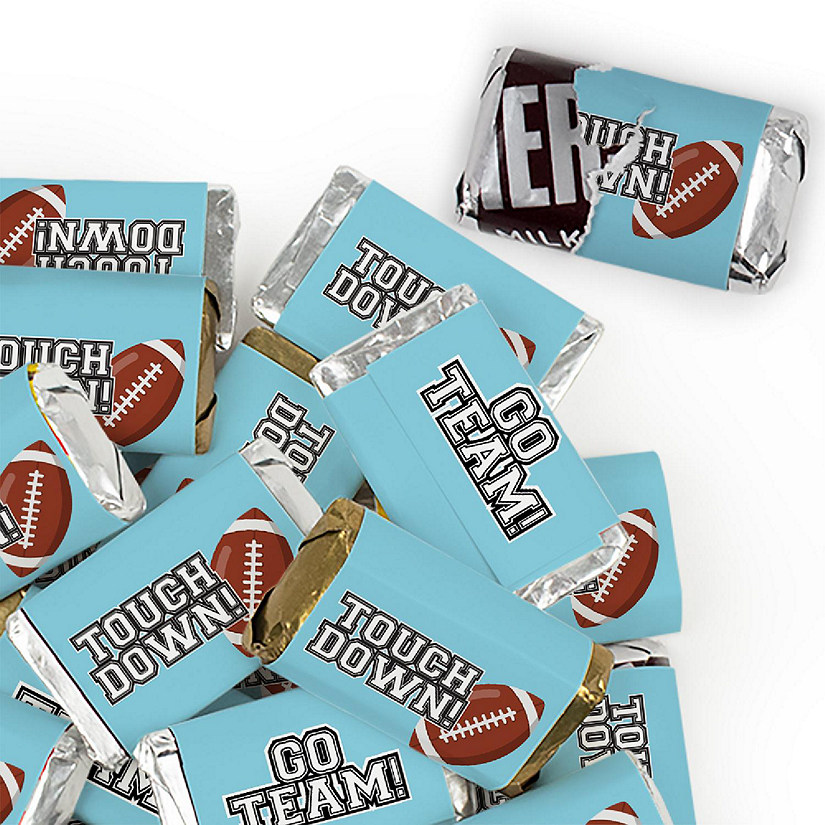 82 Pcs Light Blue Football Party Candy Favors Hershey's Miniatures Chocolate - Touchdown Image