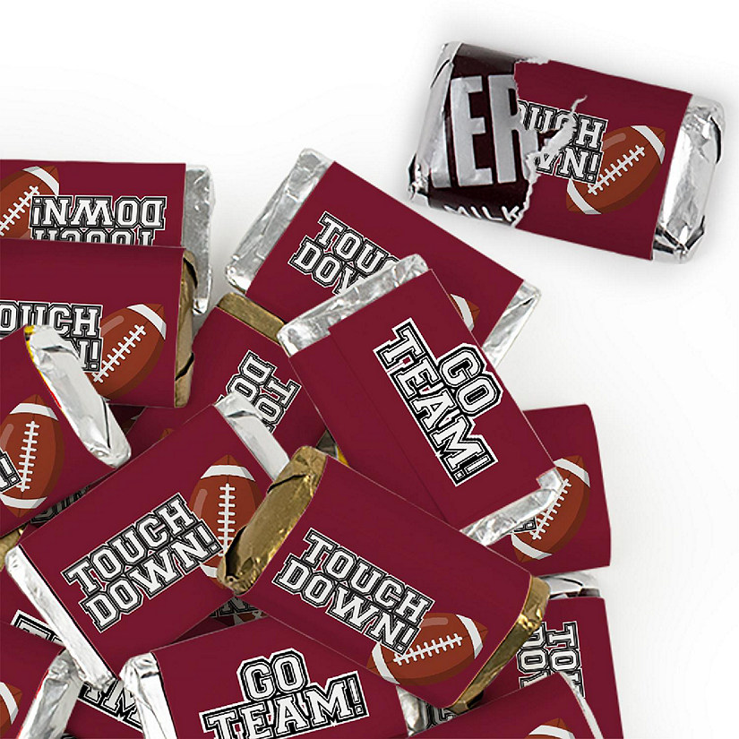 82 Pcs Maroon Football Party Candy Favors Hershey's Miniatures Chocolate - Touchdown Image