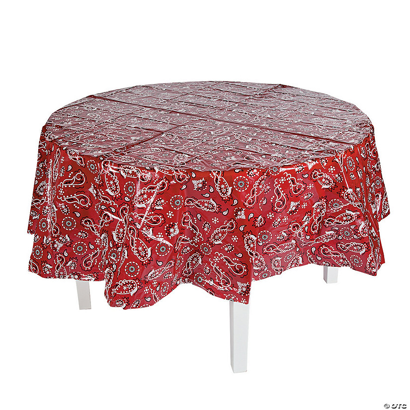 82" Red Bandana Round Plastic Tablecloth Image