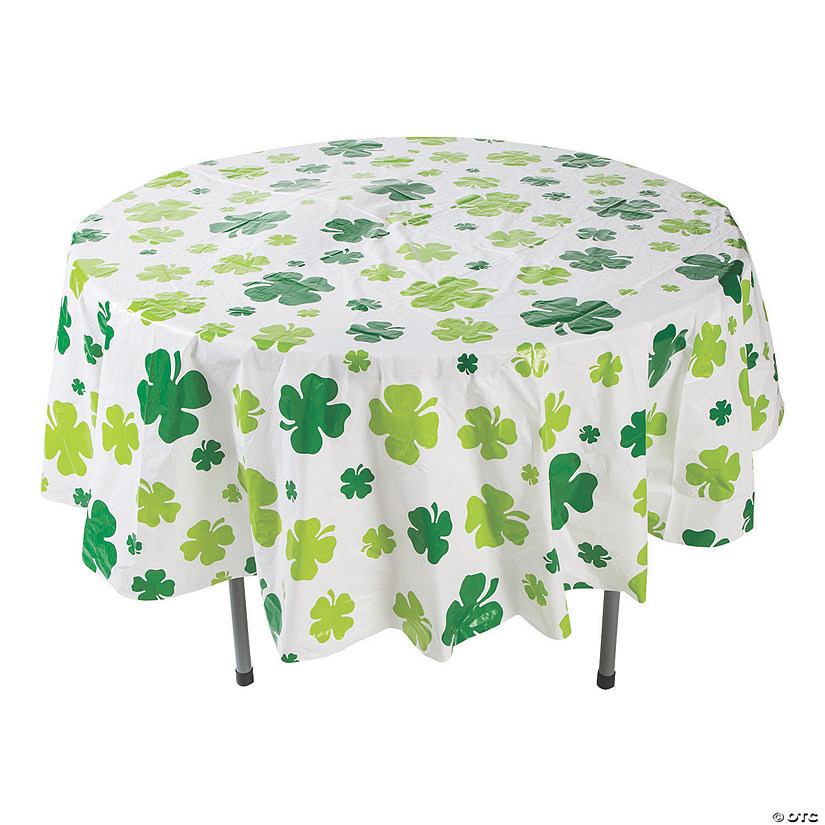 82" St. Patrick&#8217;s Shamrock Round Plastic Tablecloth Image